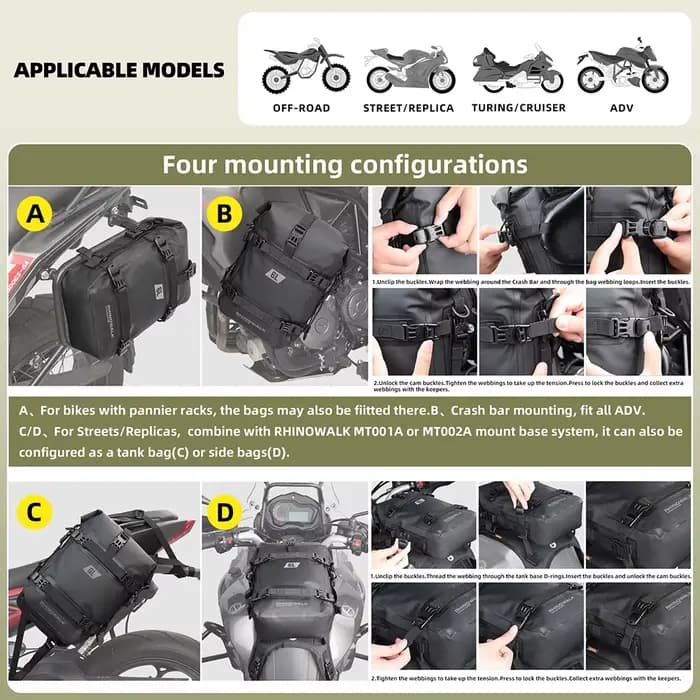 Sac de pare-chocs de moto étanche 6L, sac de cadre latéral de moto, sac de barre de sécurité de moto
