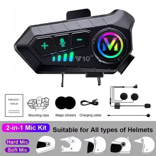 Oreillette Bluetooth 5.3 pour moto, appareil de communication pour casque, pour 2 coureurs, étanche 