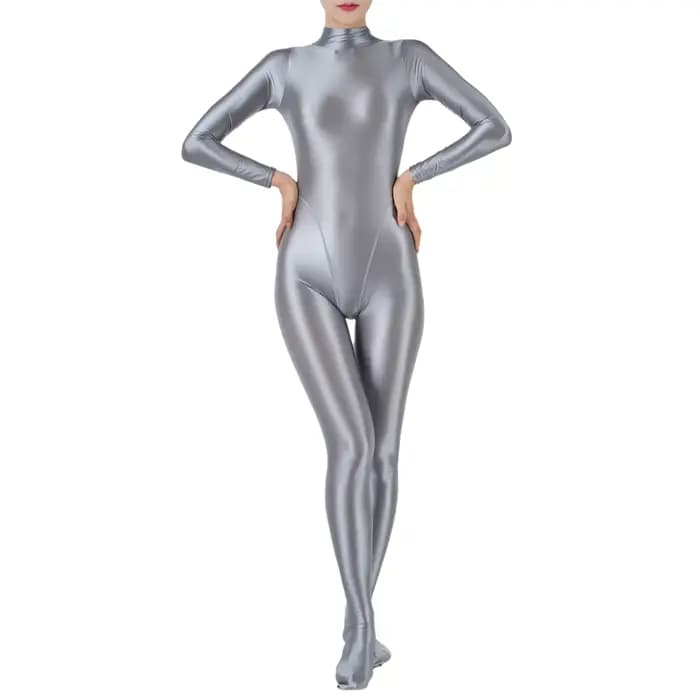 Combinaison brillante pour femmes, maillot de bain une pièce, manches longues, collants complets, Bo