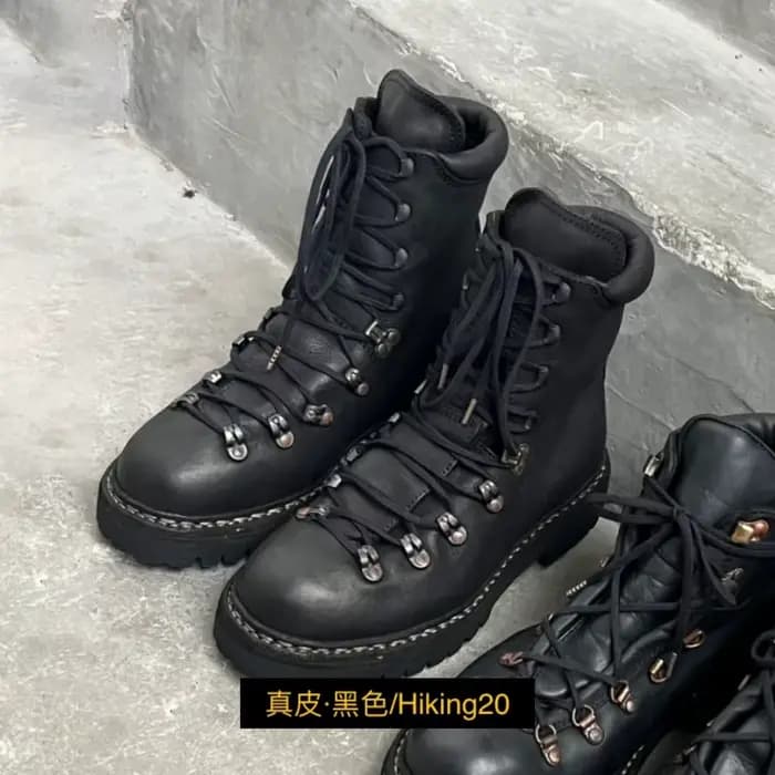 Bottes de moto en cuir véritable pour hommes, chaussures d'alpinisme à lacets en métal, bottes de ra