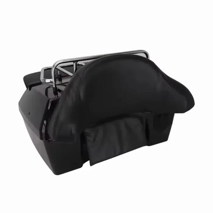 Boîte de rangement pour moto avec rangement, deux casques intégraux avec supports et dossier souple,