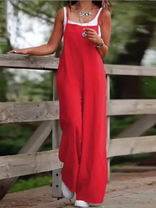 Combinaison en lin pour femme, décontractée, sans manches, avec poches, coupe ample, jambes larges, 