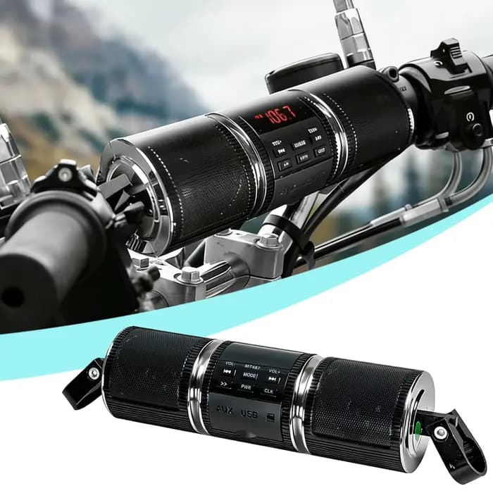 Système audio pour moto avec Bluetooth, fonctions MP3 et radio ; haut-parleurs métalliques étanches 