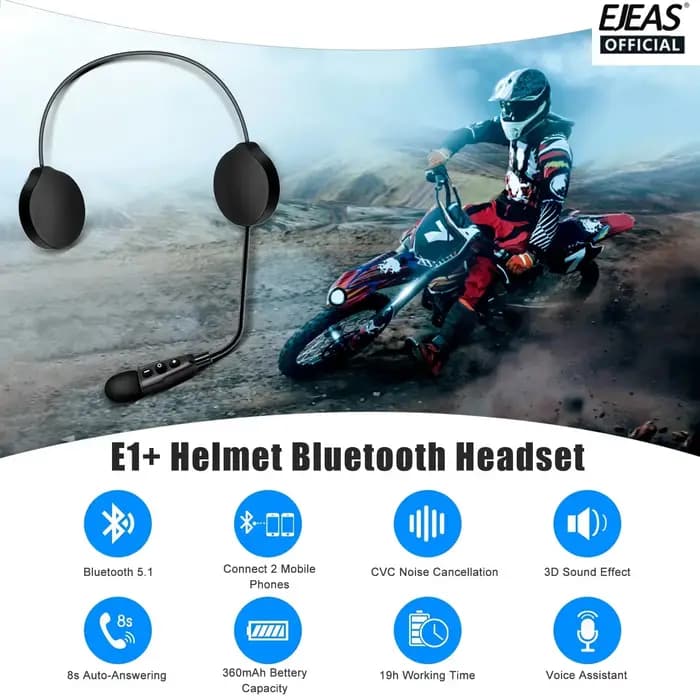 Casque Bluetooth pour moto EJEAS E1+ avec lecteur de musique sans fil 5.1, réponse automatique, rédu