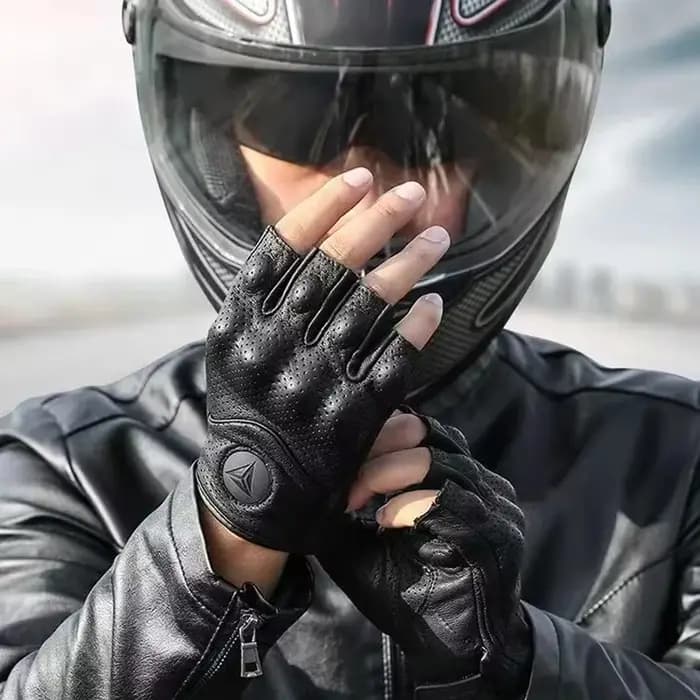 Gants de moto demi-doigt en peau de mouton, accessoires de conduite, motocross, cyclisme, articles e