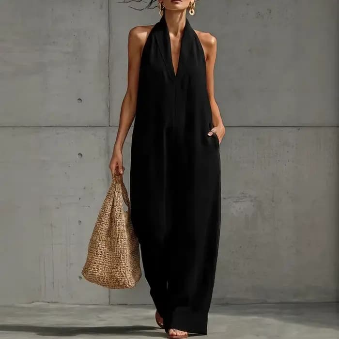 Combinaison décontractée d'été pour femmes, coupe ample, à jambes larges, col halter, sans manches, 