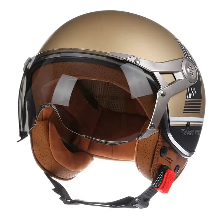Casque de Moto Jet Vintage Casque visage ouvert rétro 3/4 demi Casque café Racer rabattable Anti-bué