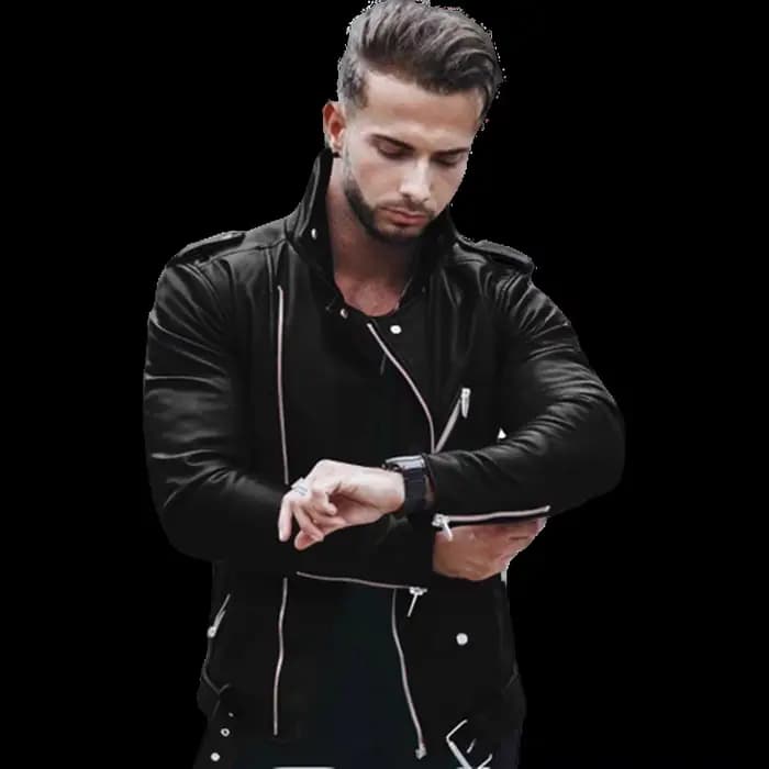 Veste de moto en cuir PU pour hommes, manteau à col rabattu, coupe couvertes, mode décontractée, aut