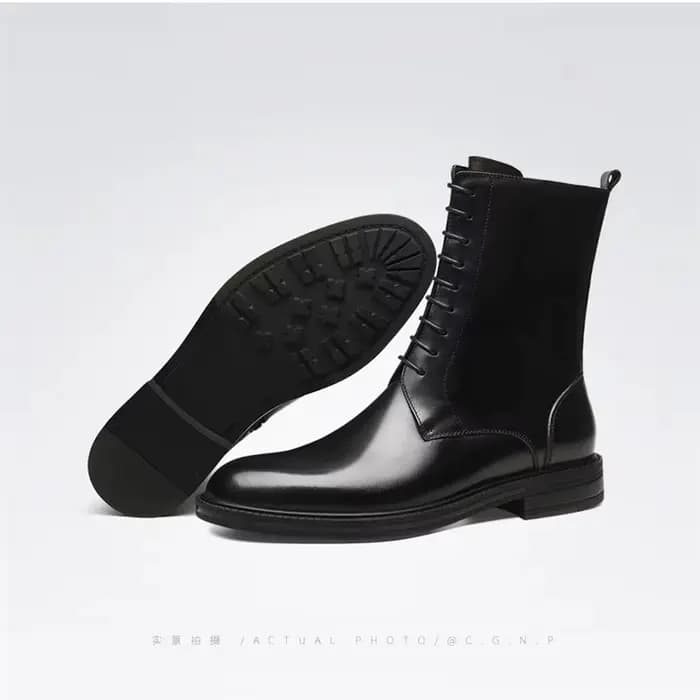 Bottes de travail, médicaments élevés. Cuir verni de bétail à tête ronde, fermeture éclair, couleur 