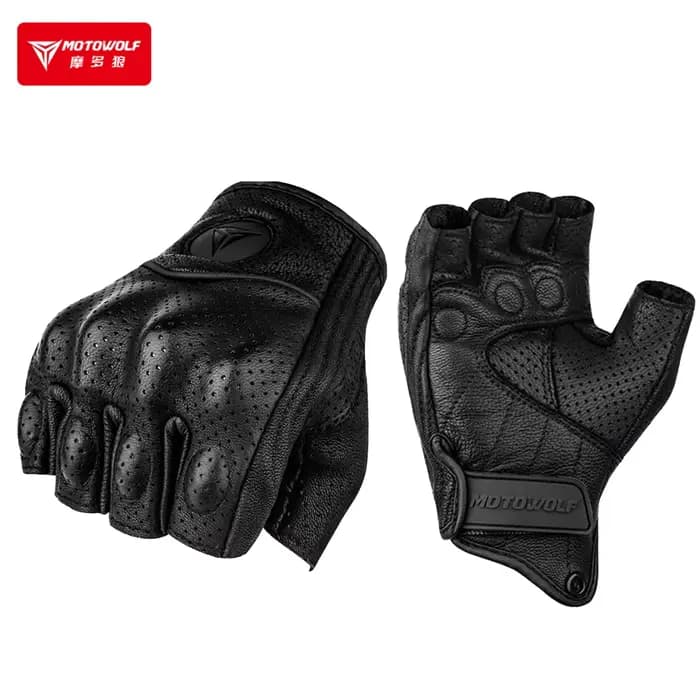 Gants de moto d'été sans doigts en cuir de chèvre, demi-doigts, pour motocross, accessoires de moto