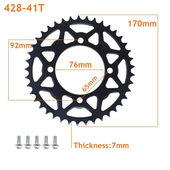 Pignon avant 17mm 14T 15T 16T 17T + 76mm 41T 428, pignon arrière + 428 106 liens JOfor RL facades D3