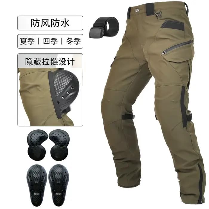 Pantalon de moto toutes saisons coupe-vent double couche respirant taille haute pour homme, anti-chu
