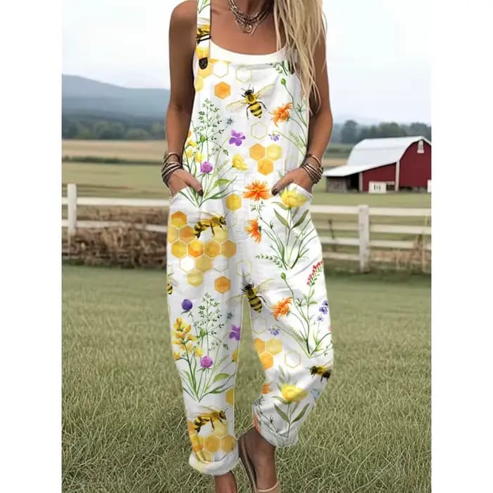 Salopette d'été à fleurs, combinaison respirante et confortable pour femmes avec poches, bretelles r