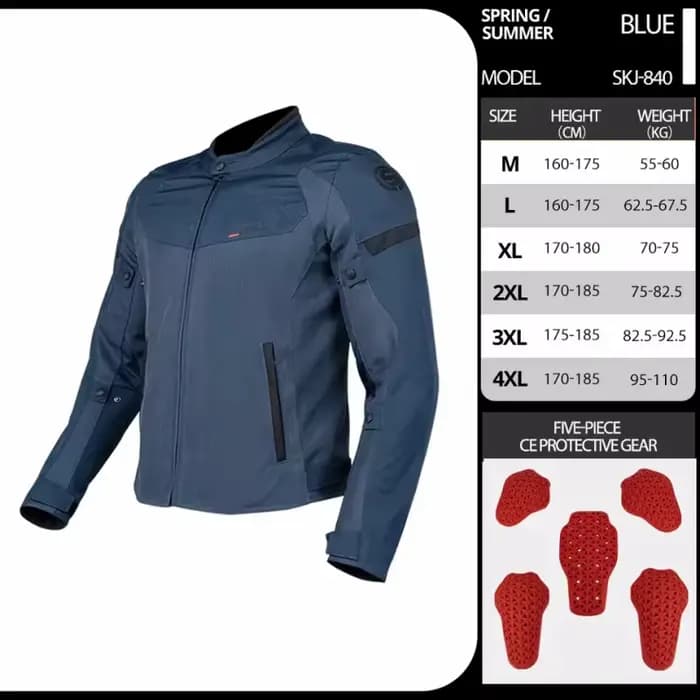 Veste de moto bleue SFK, vêtements de moto respirants en maille pour hommes, printemps et été, avec 
