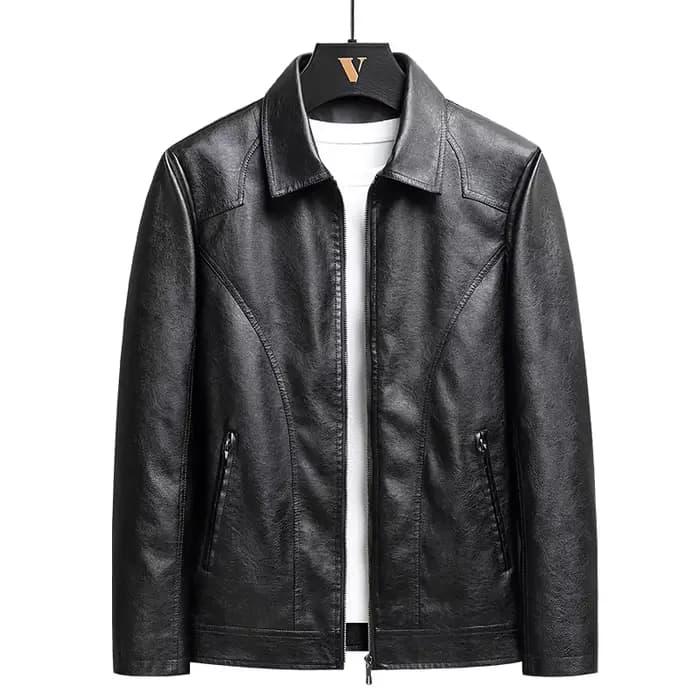 Blouson en cuir pour homme, collection automne 2025, col à revers, style rétro, doublure polaire, no