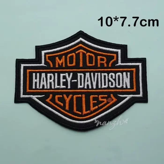 Veste en cuir brodée avec logo de moto, patchwork décoratif au dos, velcro pour accessoires Harley D