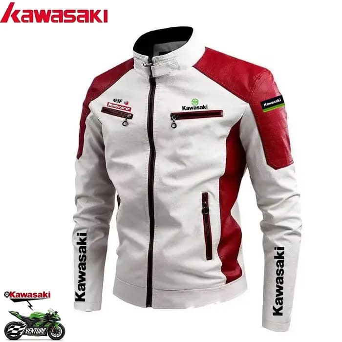 Veste en cuir pour moto Kawasaki pour homme, veste de motard en cuir PU, veste de moto décontractée 