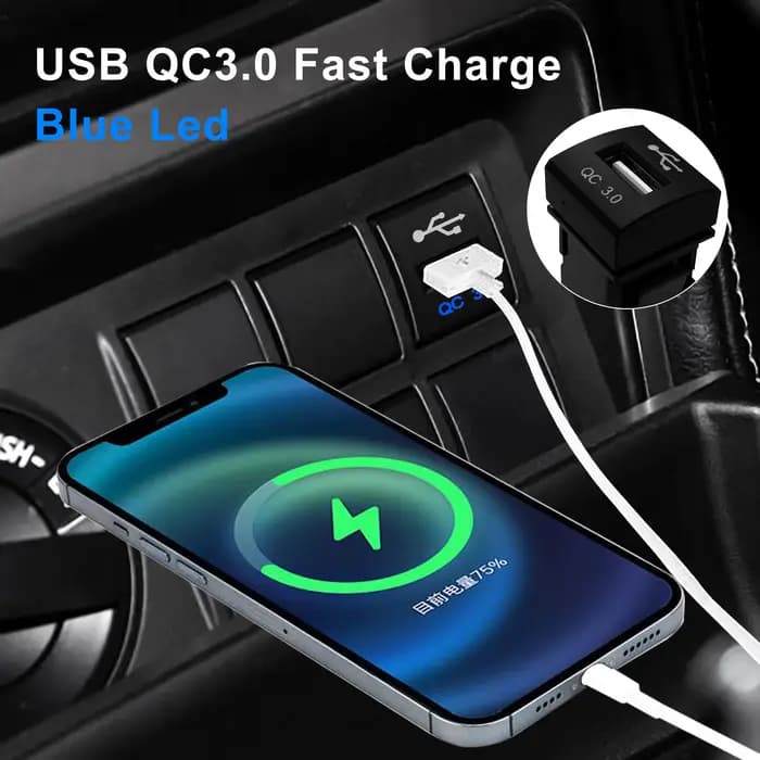 Interrupteur à bouton-poussoir Led bleu 12V et barre lumineuse Led USB 22x22mm pour Toyota Prado sér