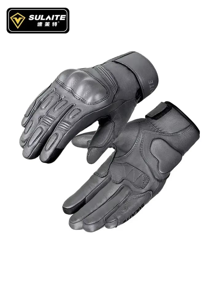 Gants de moto SULAITE chauds en fourrure de chèvre, style rétro vintage, doublés polaire, compatible