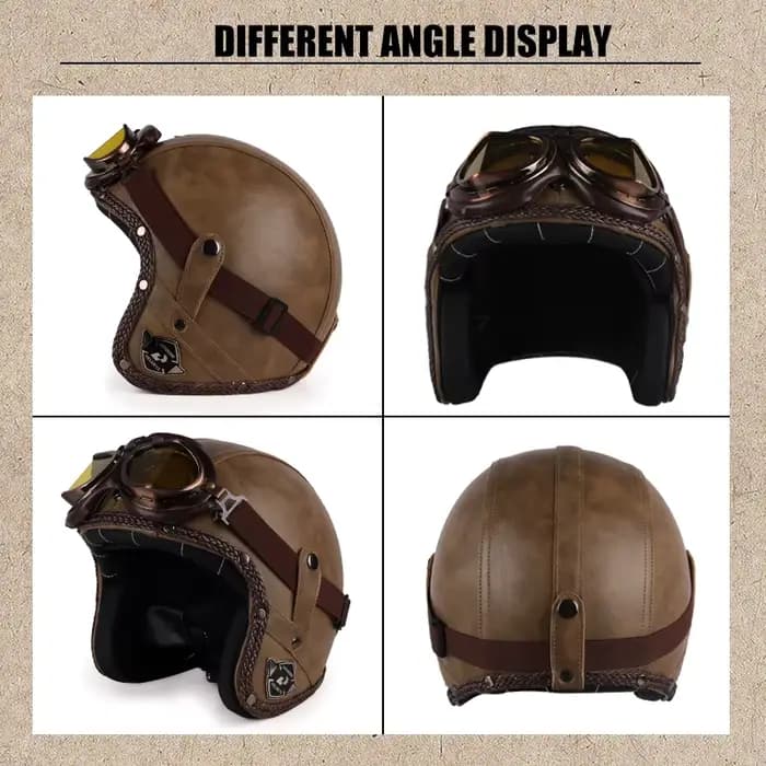 UCHOOSE casque de Moto rétro en cuir PU visage ouvert 3/4 Chopper casques de vélo classique Casco Mo