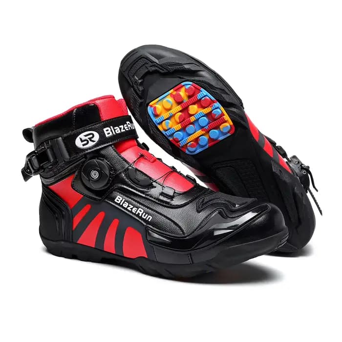 Chaussures de moto en cuir microfibre, bottes de motard à semelle en caoutchouc, bottes de motard po