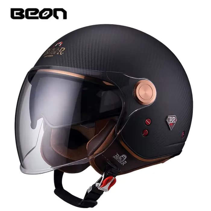 BEON BR-20 Casque d'équitation de moto Demi-casque en fibre de carbone 3/4 Casque de tourisme Lentil