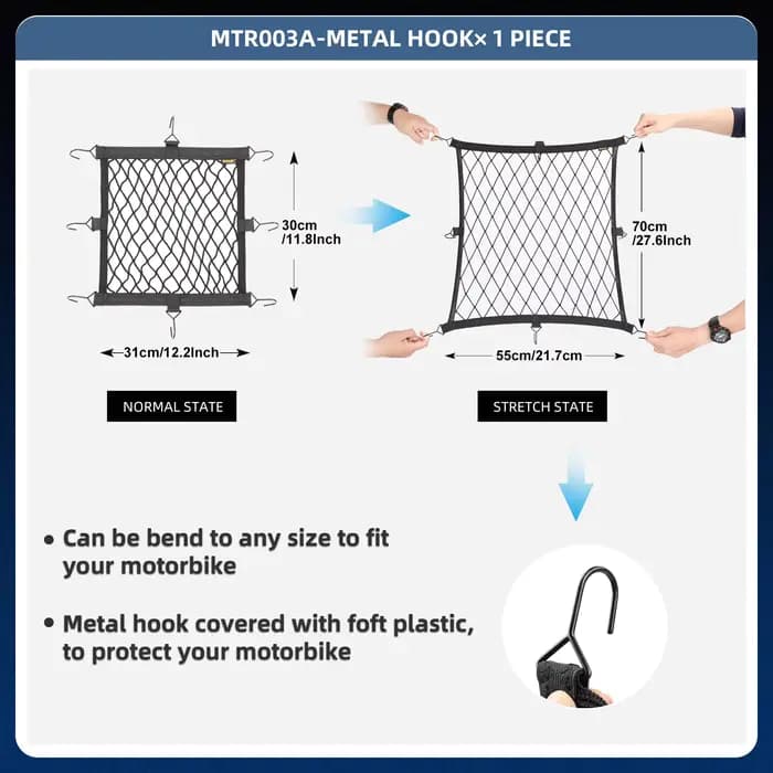 Rhinowalk – filet élastique pour casque de moto, 8 crochets, connexion en toute sécurité, sac de mot