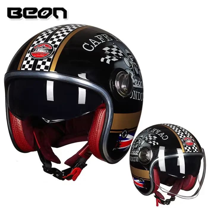 BEON B108 casque de Moto vintage en fibre de verre rétro visage ouvert casques à double visière casq