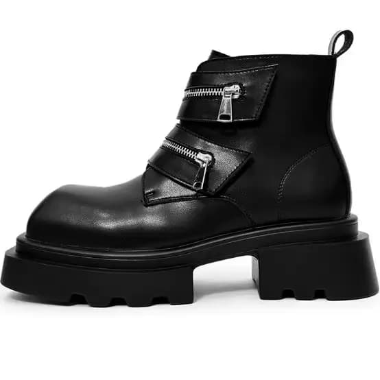 Bottes de moto à bout carré pour homme dr bottes d'extérieur punk avec fermeture éclair bottines noi