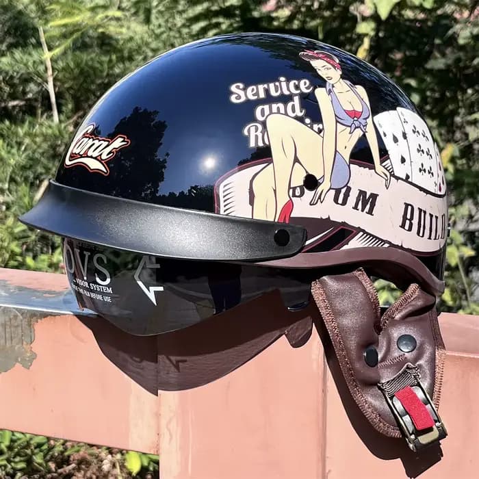 Casques de moto rétro pour hommes, demi-casque vintage avec visière intégrée, casque de sécurité pou