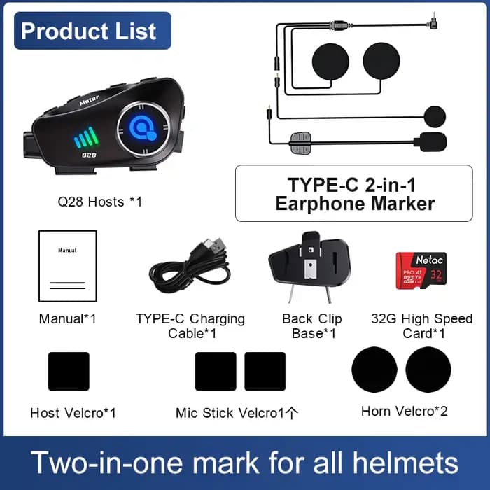 Q28 casque de moto Bluetooth casque 1080P HD caméra sans fil objectif Super grand angle IP66 étanche
