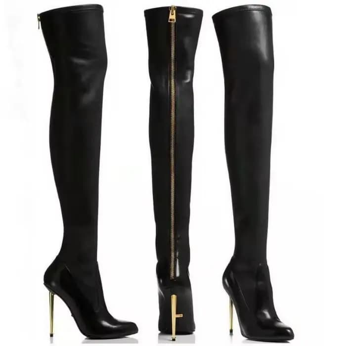 Bottines pour femmes, talons aiguilles, sexy, grande taille, bottes au-dessus du genou, fermeture éc