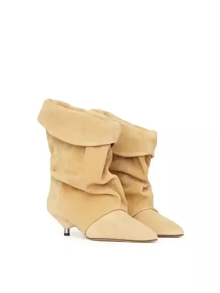 Bottes courtes à talon fin pour femmes, tube large pointu, talon bas déformé, grandes bottes de rinç