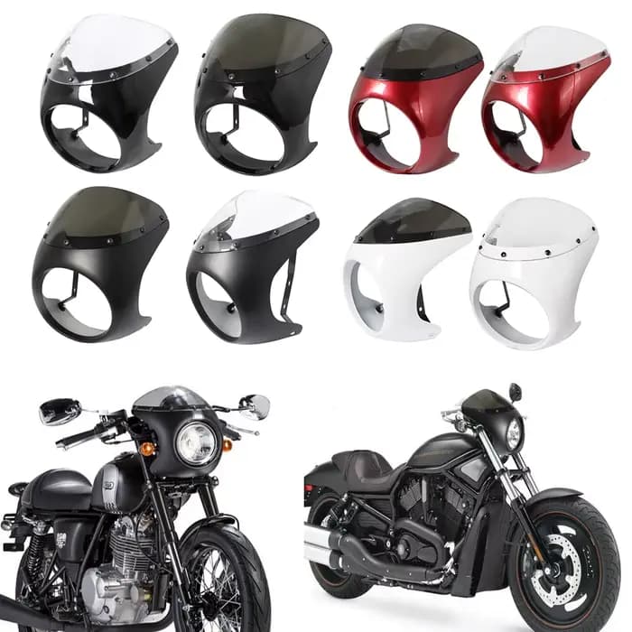 Pare-brise de carénage de phare avant de moto rouge/blanc pour café Racer Honda universel 7 pouces/1