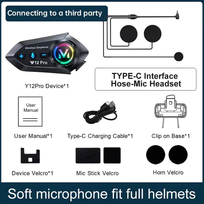 Intercom pour casque de moto 1/2x Y20 Pro, BT5.4, étanche, portée 500m, haut-parleur interphone