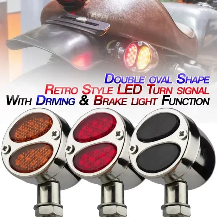 Accessoires de moto rétro transfrontaliers, Double clignotant elliptique Led en métal avec feux de f