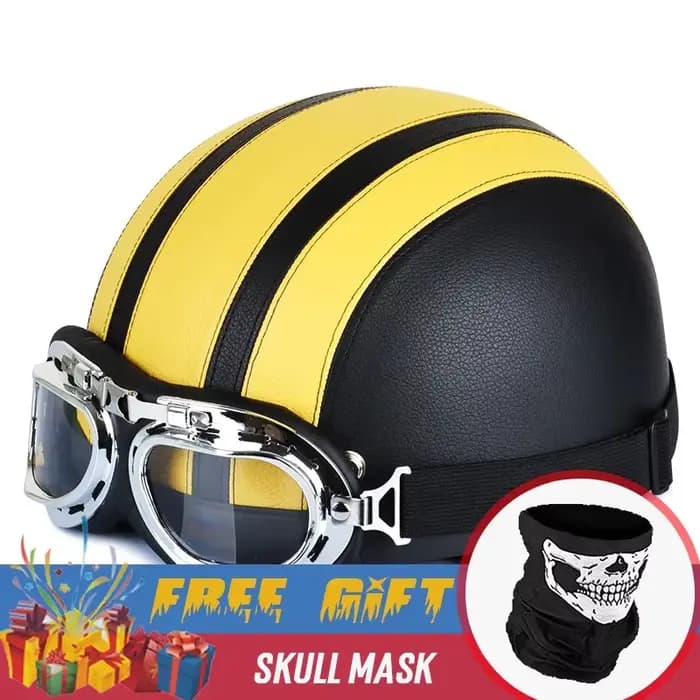 Casque de Moto en cuir moto équitation vintage Cruiser Touring demi-casques Moto vélo Scooter motard