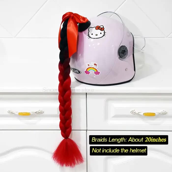 24 pouces Tresses de casque moto, Grande tresse épaisse de casque moto enfant femme ,Perruque décora