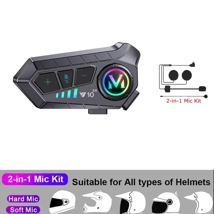 Intercom pour moto, casque avec écouteurs, portée 300 m, pour 2 motards, interphone étanche, partage