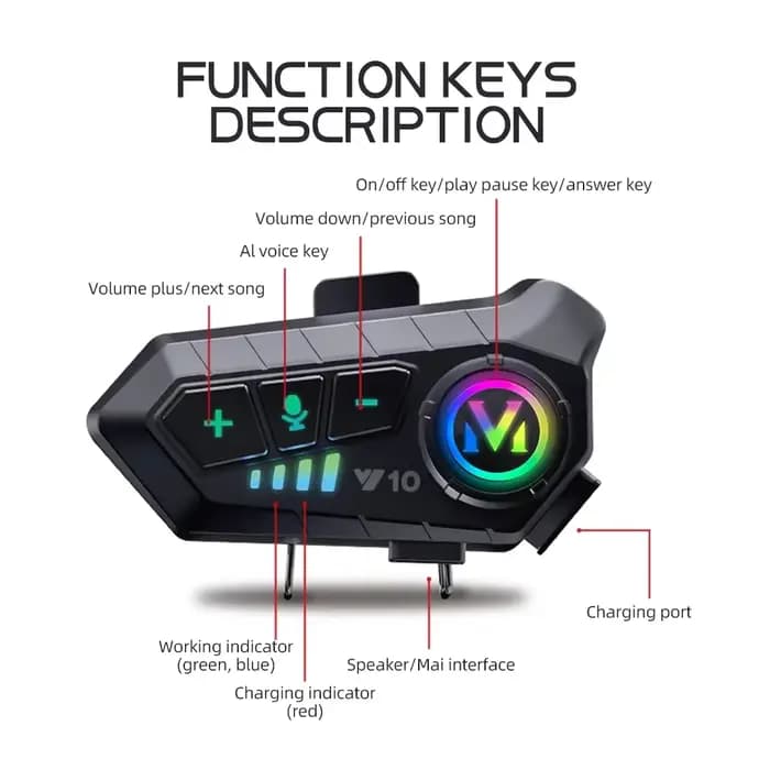 Casque de moto sans fil étanche avec contrôle vocal, casque de roi pratique, Bluetooth 5.3, Y10