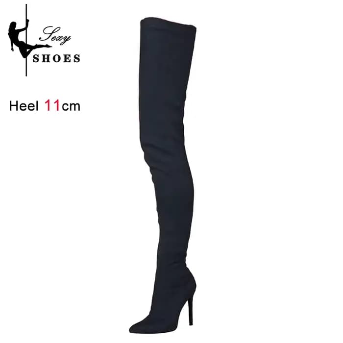 Daim Sexy sur le genou cuissardes longues bottes bout pointu extensible Sexy fête dame bottes couleu