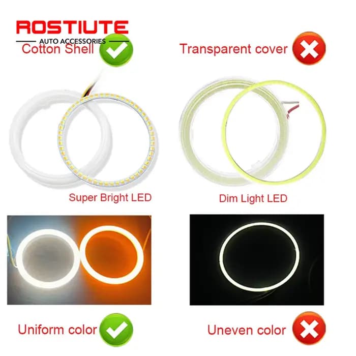 2 phares LED en coton avec yeux d'ange, 60/70/80/90/100MM, pour voiture, moto, ATV