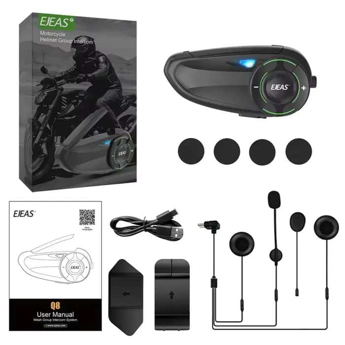 1/2 pièces EJEAS Q8 casque de moto maille 3.0 Interphone Bluetooth5.1 pour 6 coureurs 1200M Interpho