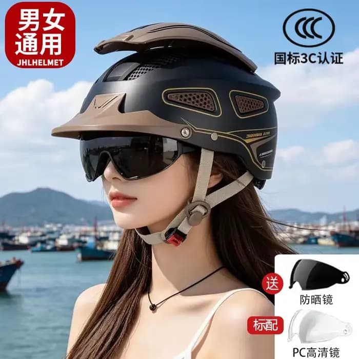 Casque Demi-ouvert Rétro d'Été pour Moto/Vélo Électrique - Casque de Moto Électrique Ventilé en ABS 