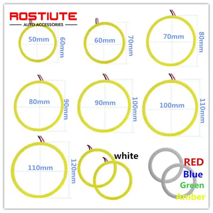 1 pièces 60mm 70mm 80mm 90mm 100mm 110mm 120mm Led Halo anneau yeux d'ange phares 12-24V circulaire 