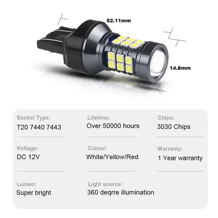 NLpearl 2x T20 LED 7440 WY21W W21W ampoule LED 7443 W21/5W Led T20 Super lumineux 3030SMD feu de rec