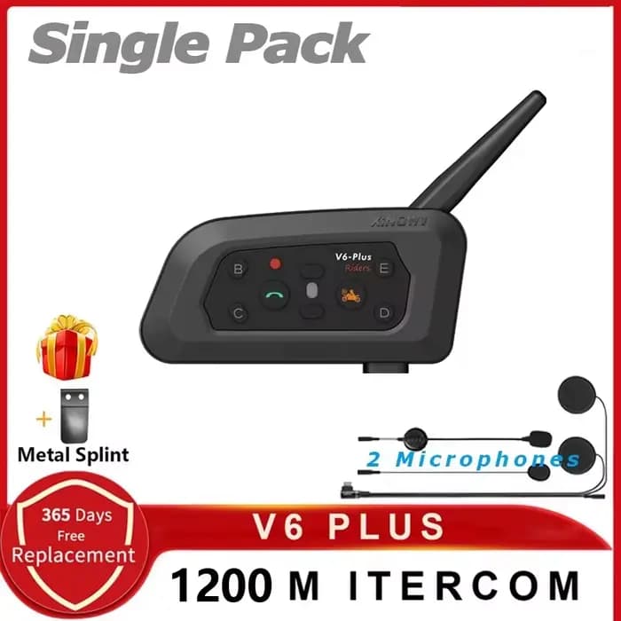 XINOWY V6 Plus Moto Casque Bluetooth Casque Interphone 1200M Interphone Communicateur Étanche 6 Cour