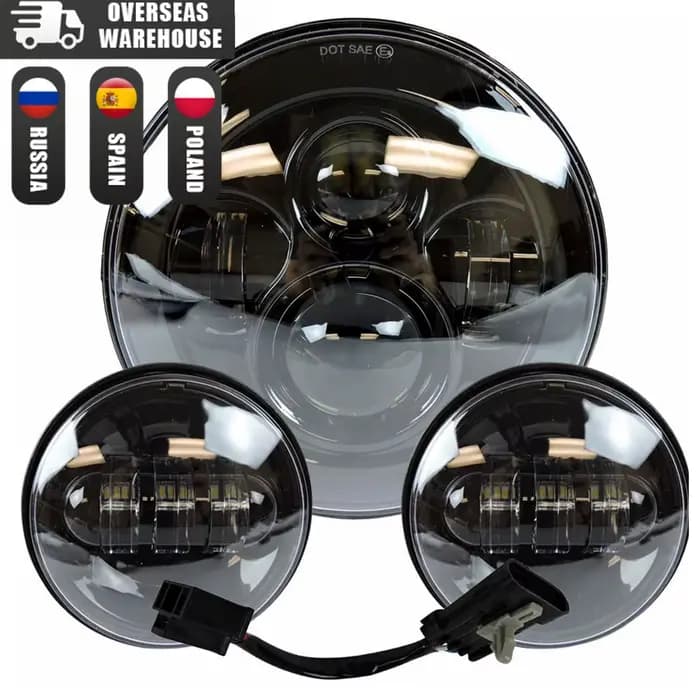 Pour Harley 7 "projecteur Led Moto phare + 4 1/2 antibrouillard feux de croisement pour Touring Elec