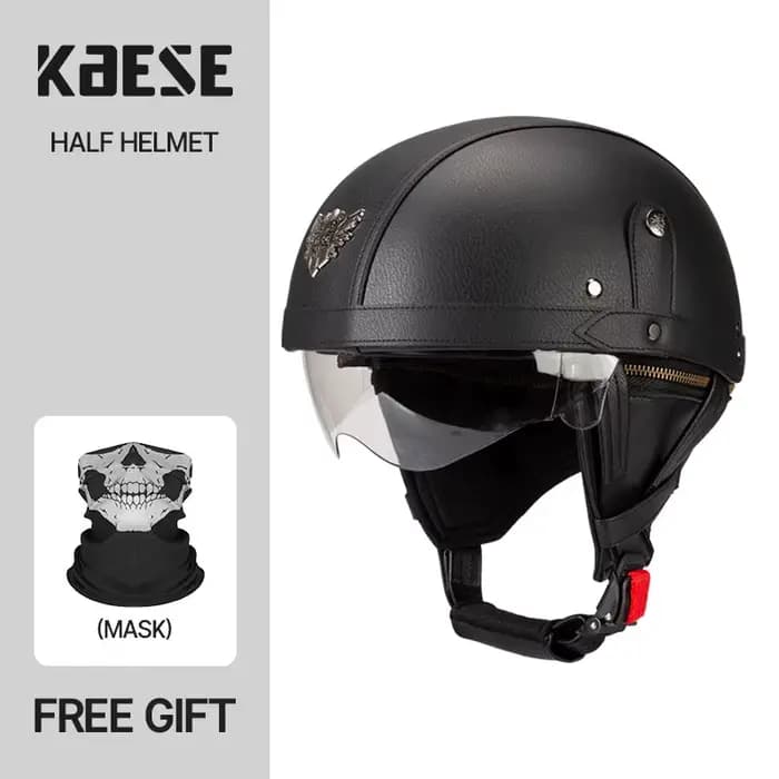 Casque de moto demi-visage Vintage casques de moto hommes femmes unisexe Scooter Casque d'été noir m