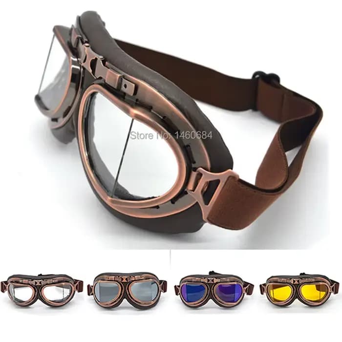Nouveau Lunettes de moto en cuir Vintage pilote moto rétro Jet casque lunettes